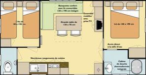 Plan Mobil-home résidentiel 2 chambres Camping Alpes Dauphiné